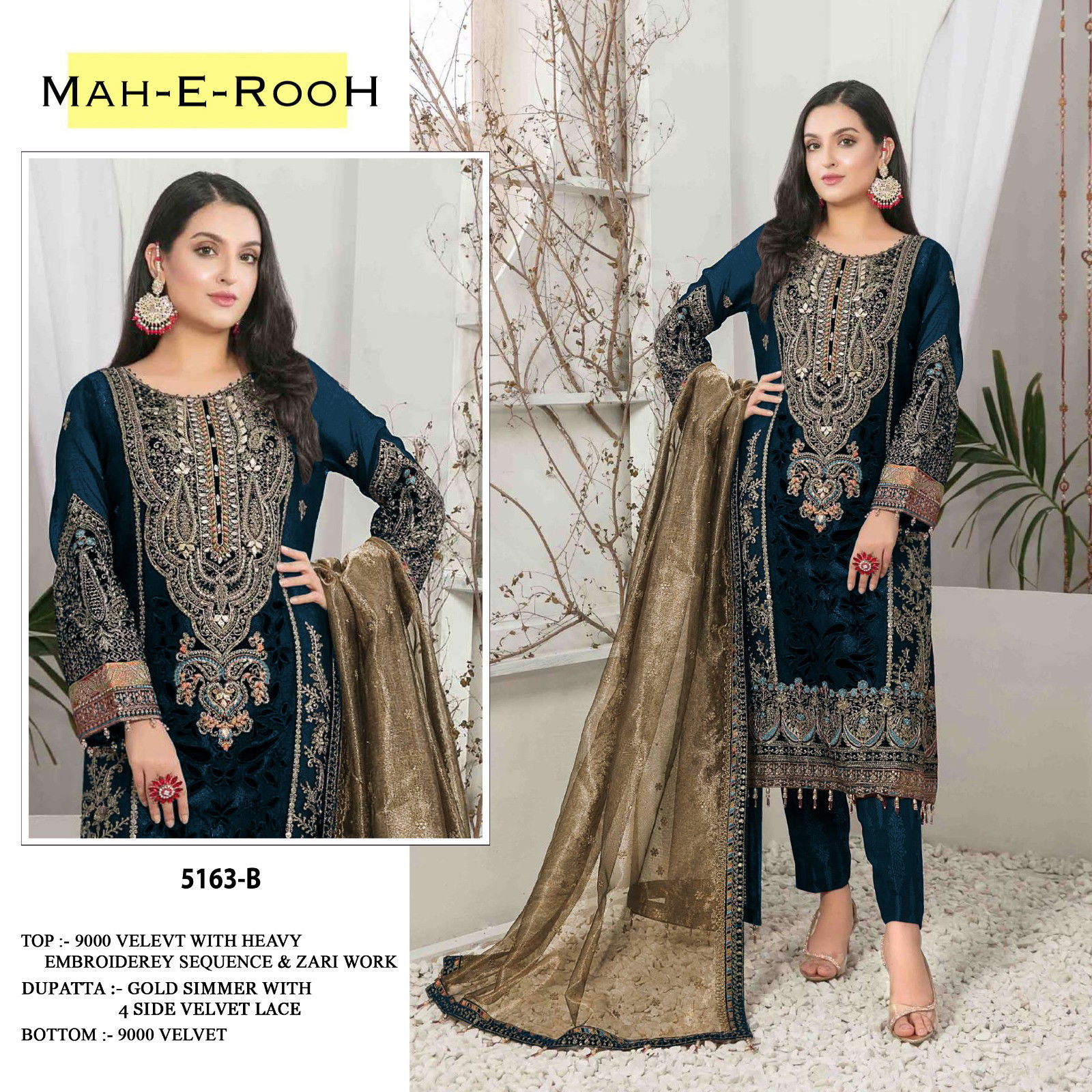 Mah E Rooh 5163 Velvet Embroidered Salwar Kameez Collection